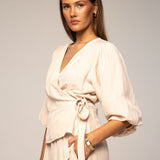 Nelli Wrap Top Biscotti Linen