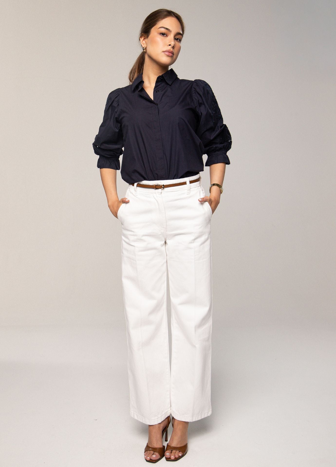 Amy Embroidered Shirt Marine Poplin – MISSMAYA NORWAY
