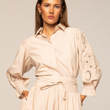 Amy Embroidered Shirt Golden Beige Poplin