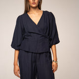 Nelli Wrap Top Sailing Blue Linen