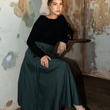 Astrid Skirt Moss Green, dark green cotton poplin midi skirt, front view