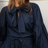 Ria Tie Up Blouse Dark Denim