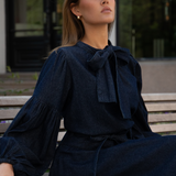 Ria Tie Up Blouse Dark Denim