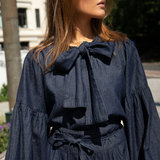 Ria Tie Up Blouse Dark Denim