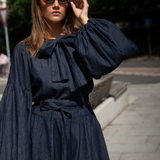 Ria Tie Up Blouse Dark Denim