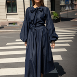 Ria Tie Up Blouse Dark Denim