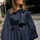 Ria Tie Up Blouse Dark Denim