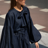 Ria Tie Up Blouse Dark Denim