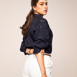 Amy Embroidered Shirt Marine Poplin