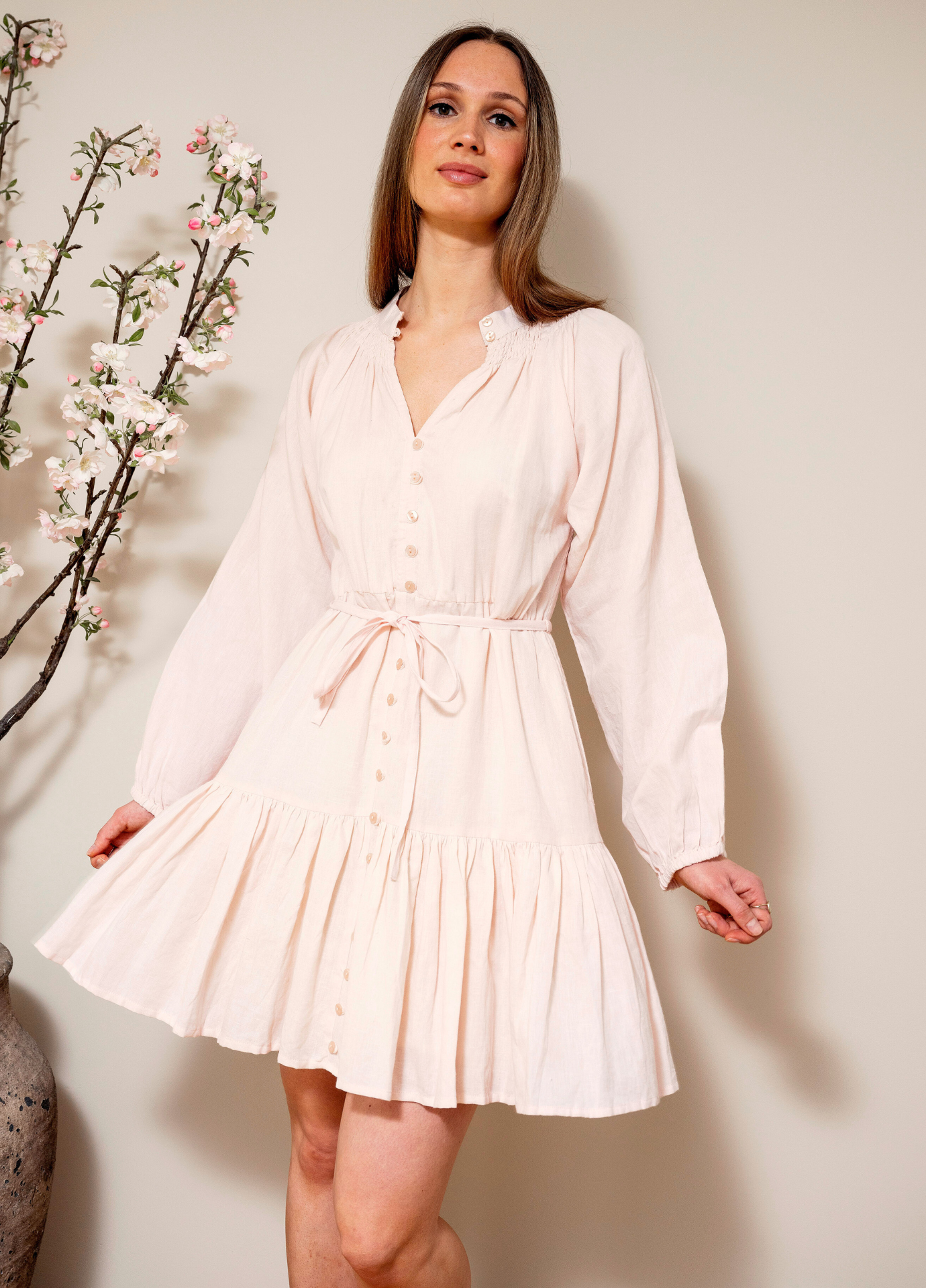 Alia Dress Linen Light Pink