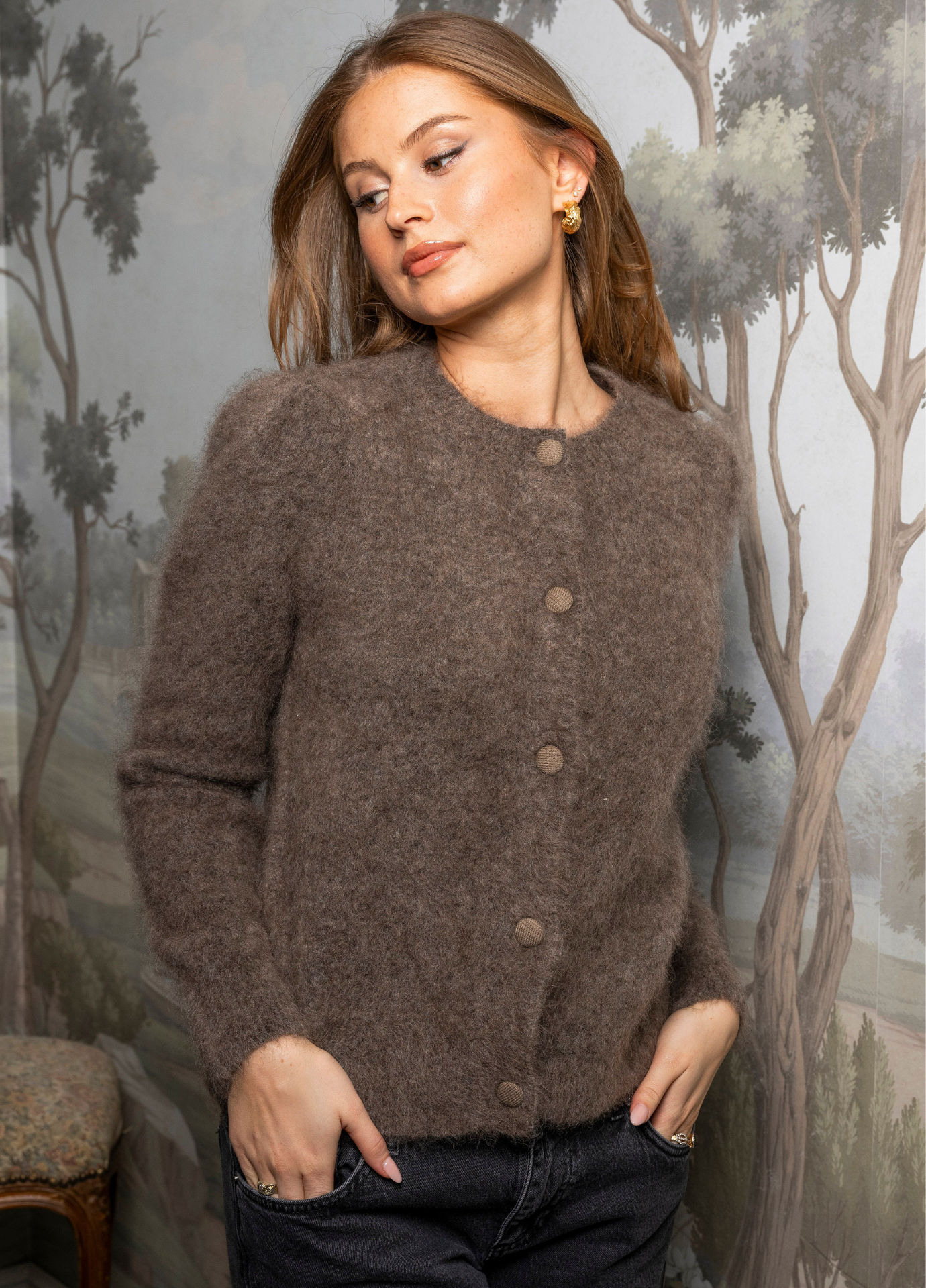 Ulla Mohair Cardigan Taupe – MISSMAYA NORWAY