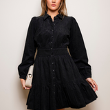 Vicky Dress Oil Black Corduroy (PRE-ORDER. DEL: WEEK 35)
