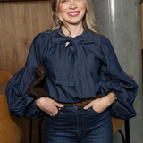 Ria Tie Up Blouse Dark Denim