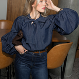 Ria Tie Up Blouse Dark Denim