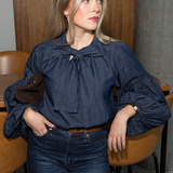 Ria Tie Up Blouse Dark Denim