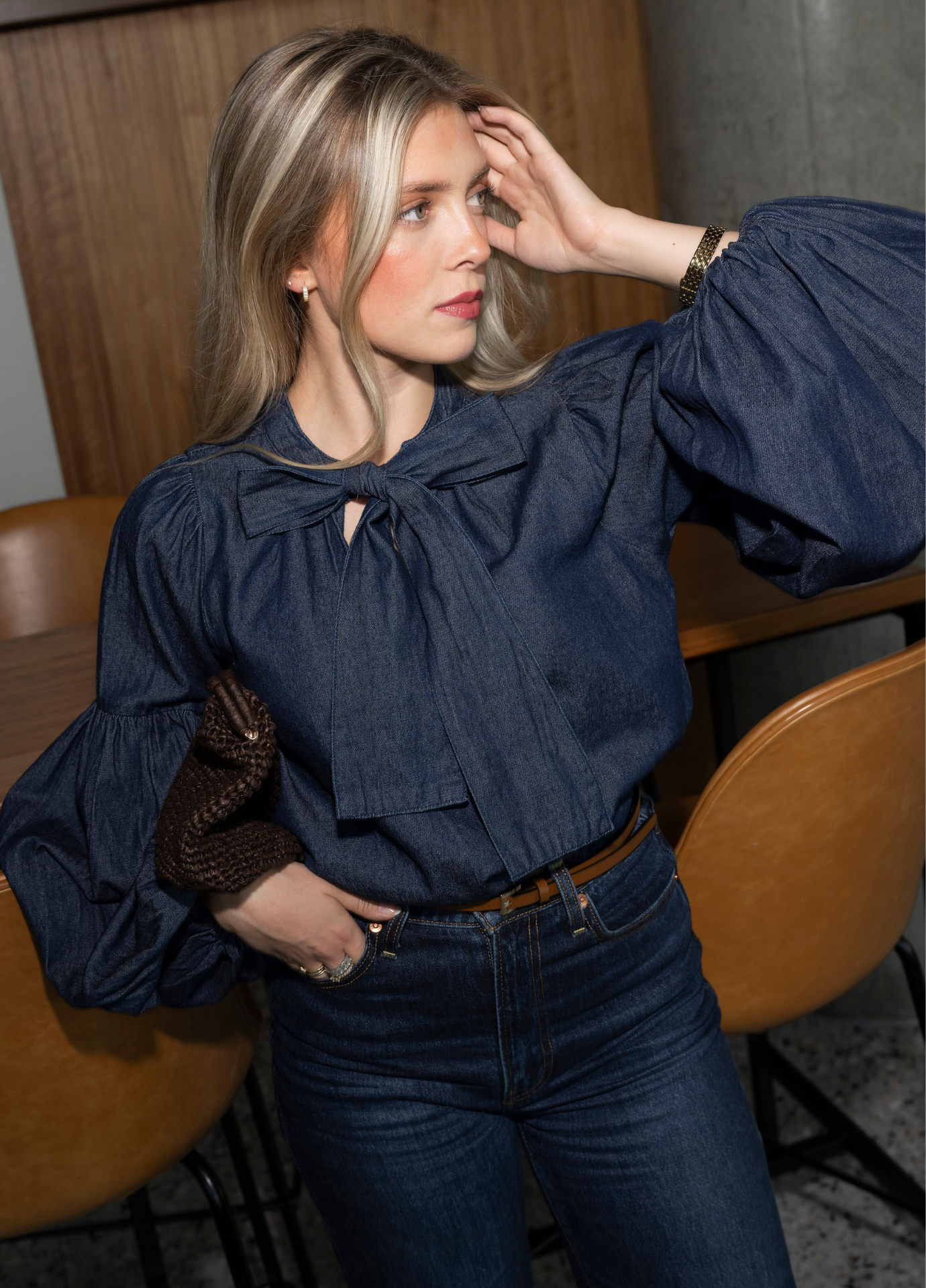 Ria Tie Up Blouse Dark Denim – MISSMAYA NORWAY
