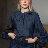 Ria Tie Up Blouse Dark Denim