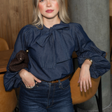 Ria Tie Up Blouse Dark Denim